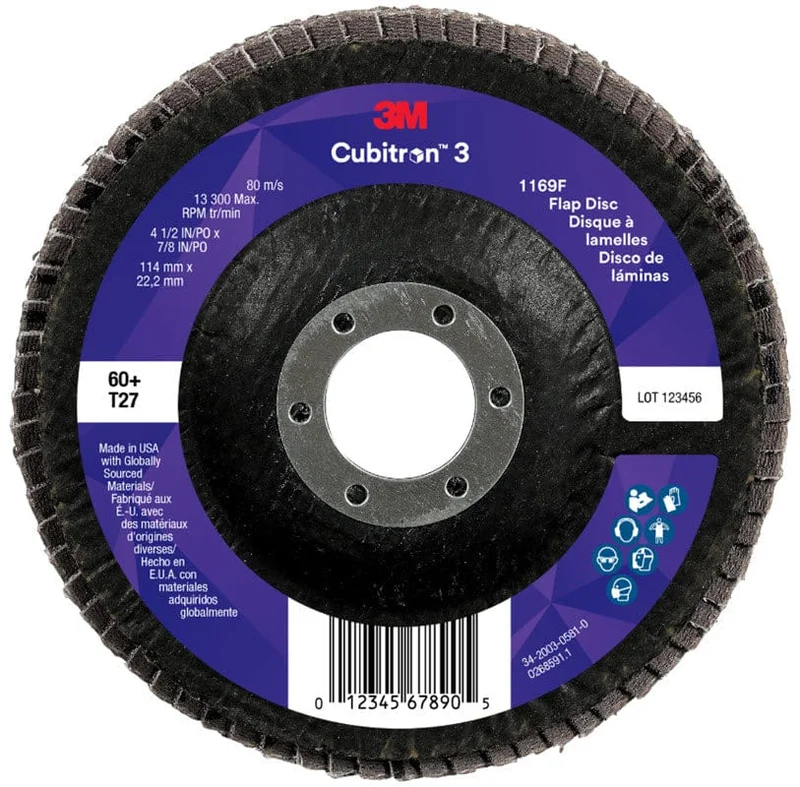 3M Cubitron 3 Flap Disc 1169F 4 1/2" x 7/8" Type 27 Grade 60+ 7100380348