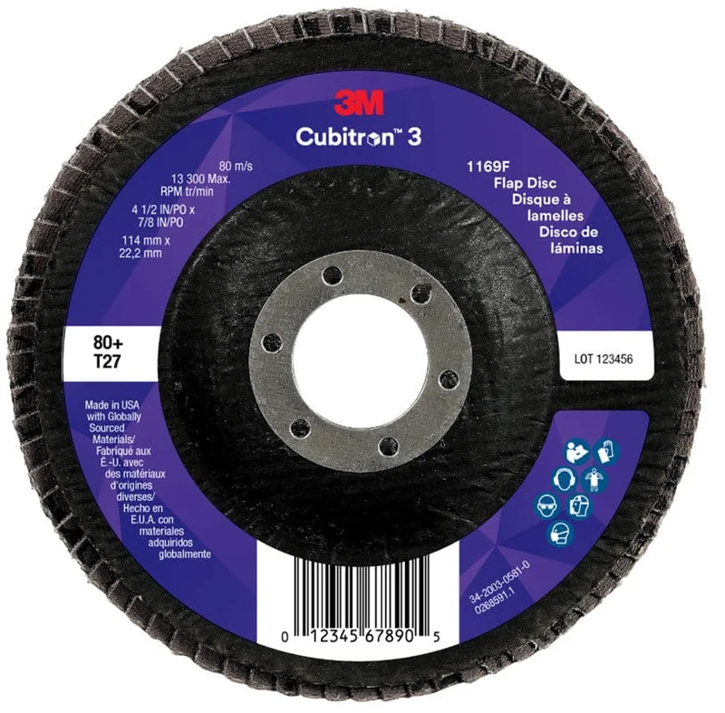3M Cubitron 3 Flap Disc 1169F 4 1/2" x 7/8" Type 27 Grade 80+ 7100380218