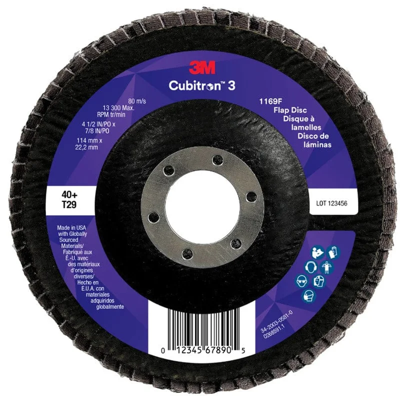 3M Cubitron 3 Flap Disc 1169F 4 1/2" x 7/8" Type 29 Grade 40+ 11823