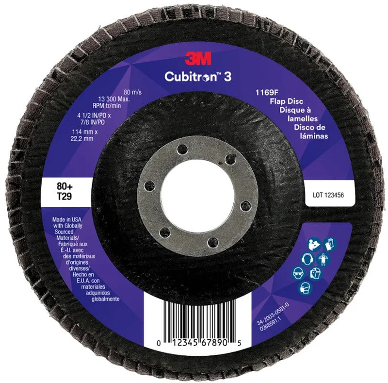 3M Cubitron 3 Flap Disc 1169F 4 1/2" x 7/8" Type 29 Grade 80+ 7100380288