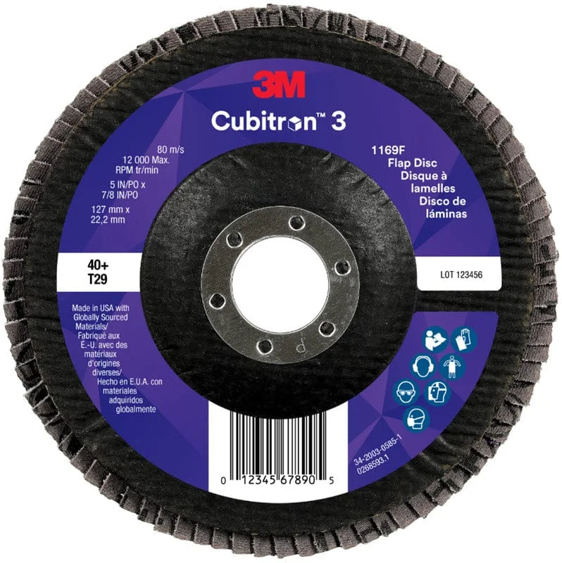 3M Cubitron 3 Flap Disc 1169F 5" x 7/8" Type 29 Grade 40+ 7100380494