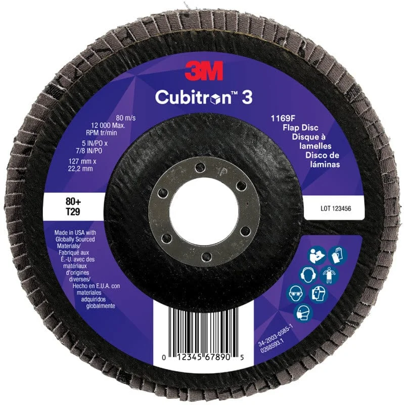 3M Cubitron 3 Flap Disc 1169F 5" x 7/8" Type 29 Grade 80+ 7100380316