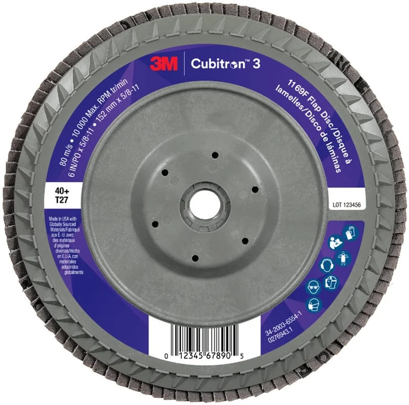 3M Cubitron 3 Flap Disc 1169F 6" x 5/8"-11 Type 27 Grade 40+ 7100380317