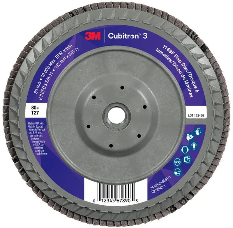 3M Cubitron 3 Flap Disc 1169F 6" x 5/8"-11 Type 27 Grade 80+ 7100380338