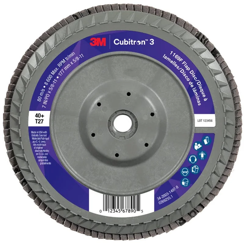 3M Cubitron 3 Flap Disc 1169F 7" x 5/8"-11 Type 27 Grade 40+ 7100380485