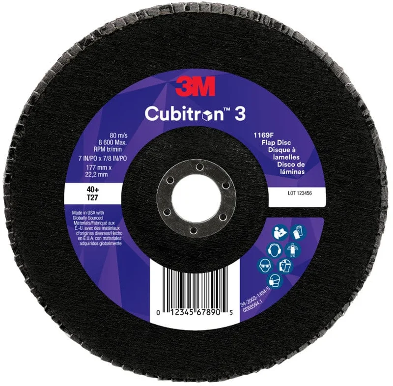 3M Cubitron 3 Flap Disc 1169F 7" x 7/8" Type 27 Grade 40+ 7100379978