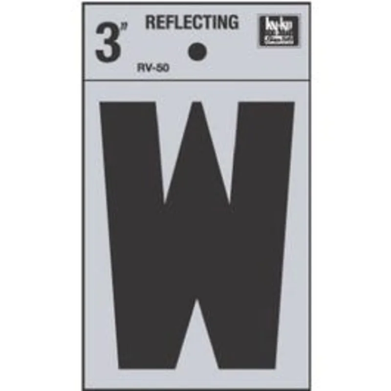 Address Letter, "W", Reflective, Black Vinyl  Adhesive, 3-In.