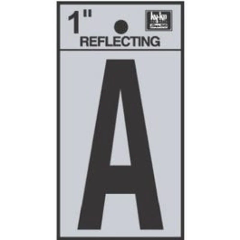 Address Letters, "A", Reflective Black/Silver Vinyl, Adhesive, 1-In.