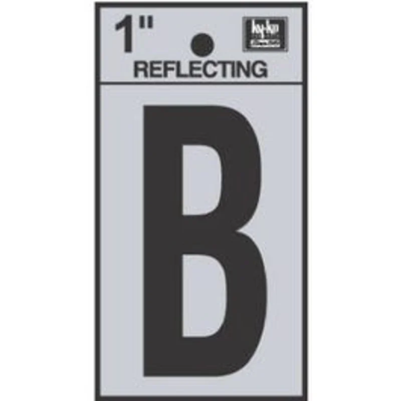 Address Letters, "B", Reflective Black/Silver Vinyl, Adhesive, 2-In.