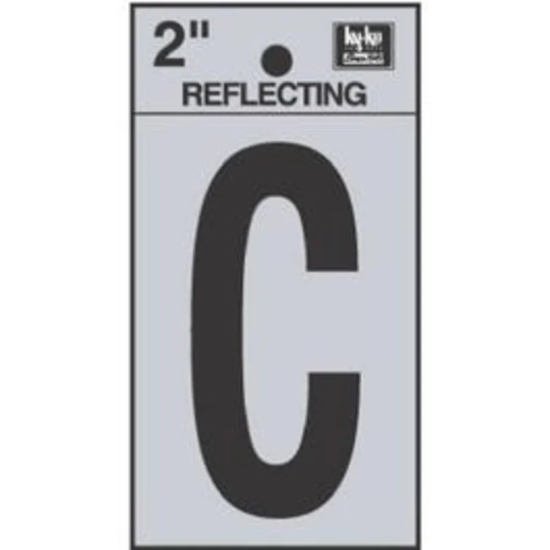 Address Letters, "C", Reflective Black/Silver Vinyl, Adhesive, 2-In.