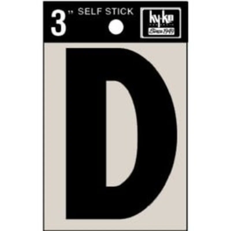 Address Letters, "D", Black Vinyl, Adhesive, 3-In.