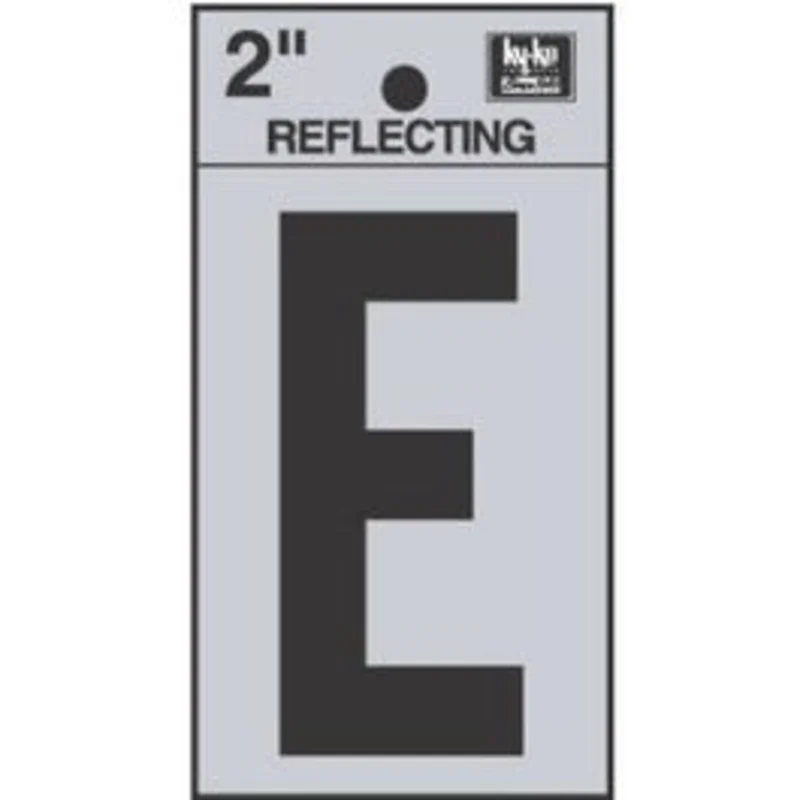 Address Letters, "E", Reflective Black/Silver Vinyl, Adhesive, 2-In.