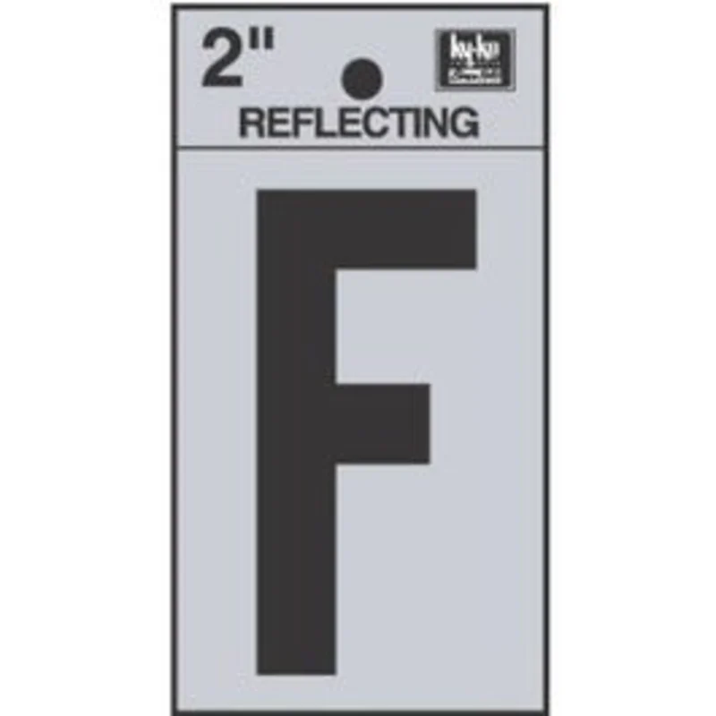Address Letters, "F", Reflective Black/Silver Vinyl, Adhesive, 2-In.