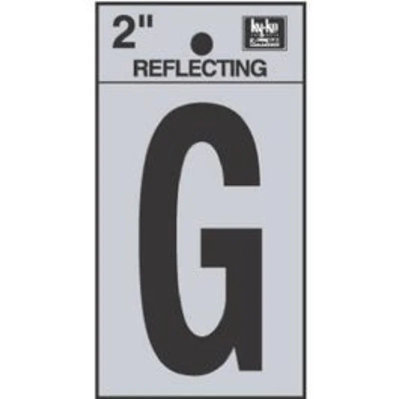 Address Letters, "G", Reflective Black/Silver Vinyl, Adhesive, 2-In.