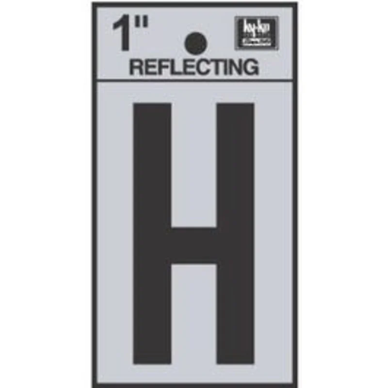 Address Letters, "H", Reflective Black/Silver Vinyl, Adhesive, 1-In.