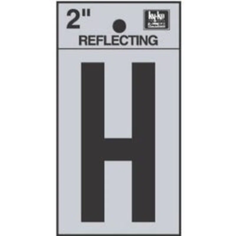 Address Letters, "H", Reflective Black/Silver Vinyl, Adhesive, 2-In.