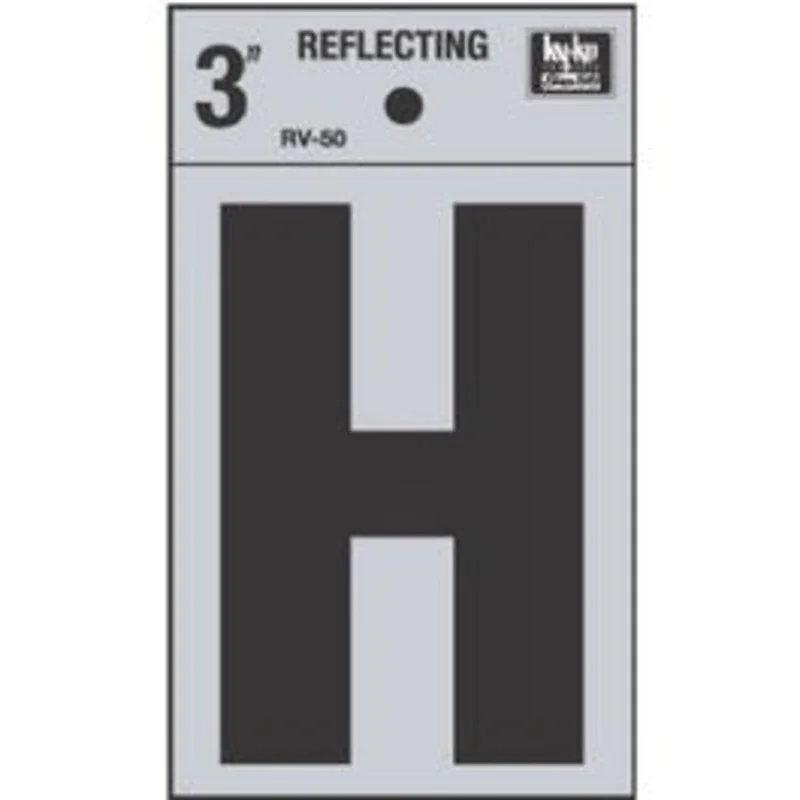 Address Letters, "H", Reflective Black/Silver Vinyl, Adhesive, 3-In.