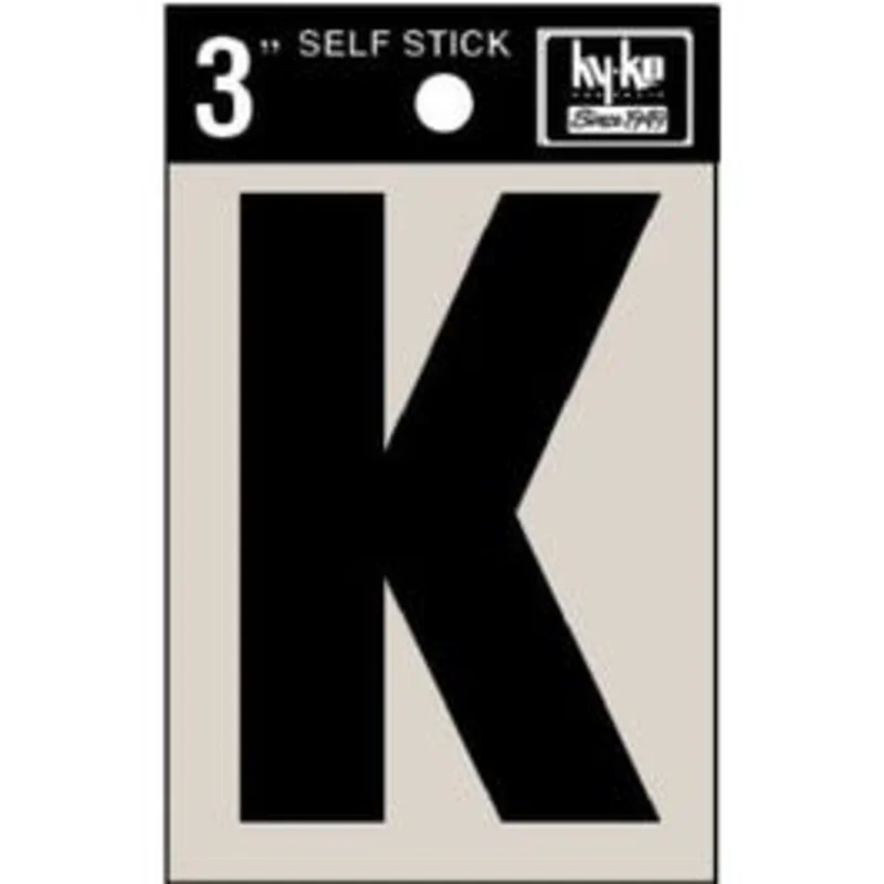 Address Letters, "K", Black Vinyl, Adhesive, 3-In.