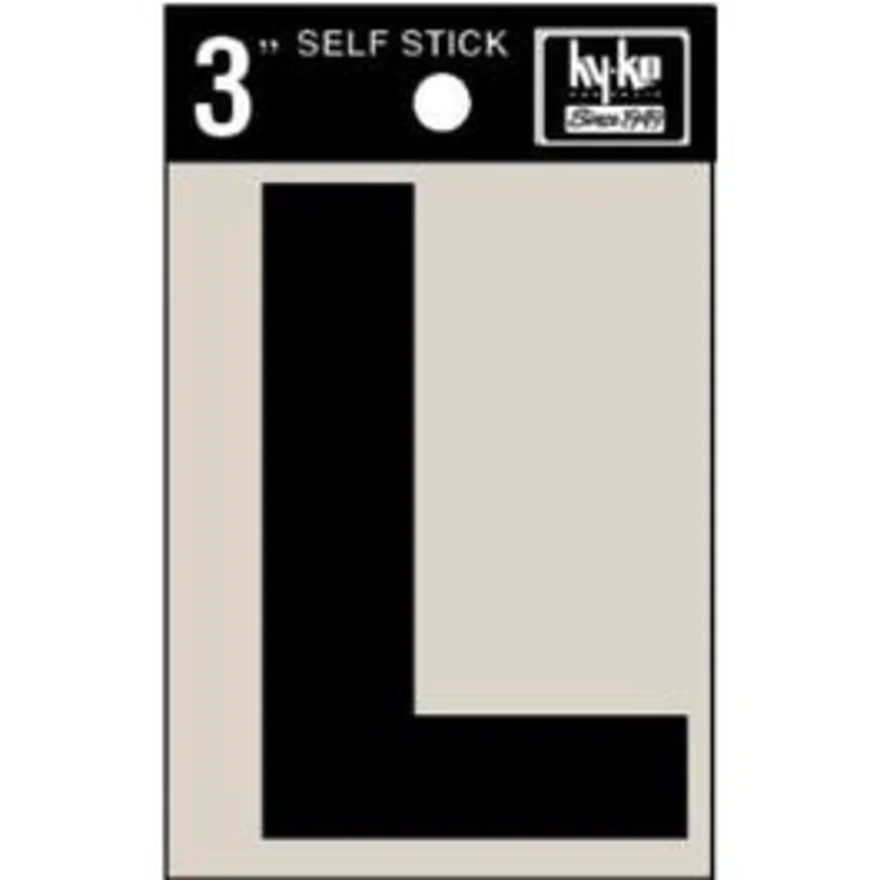 Address Letters, "L", Black Vinyl, Adhesive, 3-In.