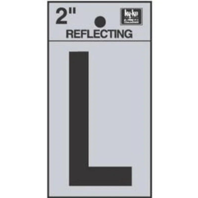 Address Letters, "L", Reflective Black/Silver Vinyl, Adhesive, 2-In.