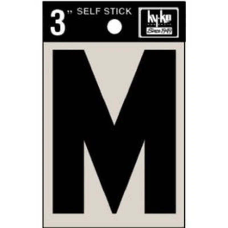 Address Letters, "M", Black Vinyl, Adhesive, 3-In.