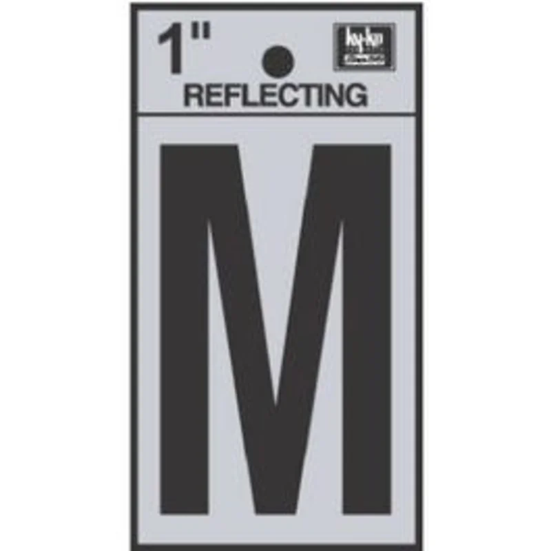 Address Letters, "M", Reflective Black/Silver Vinyl, Adhesive, 1-In.