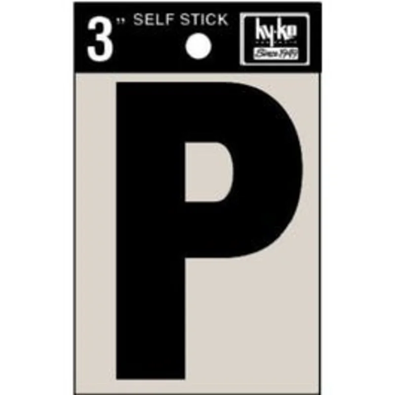 Address Letters, "P", Black Vinyl, Adhesive, 3-In.
