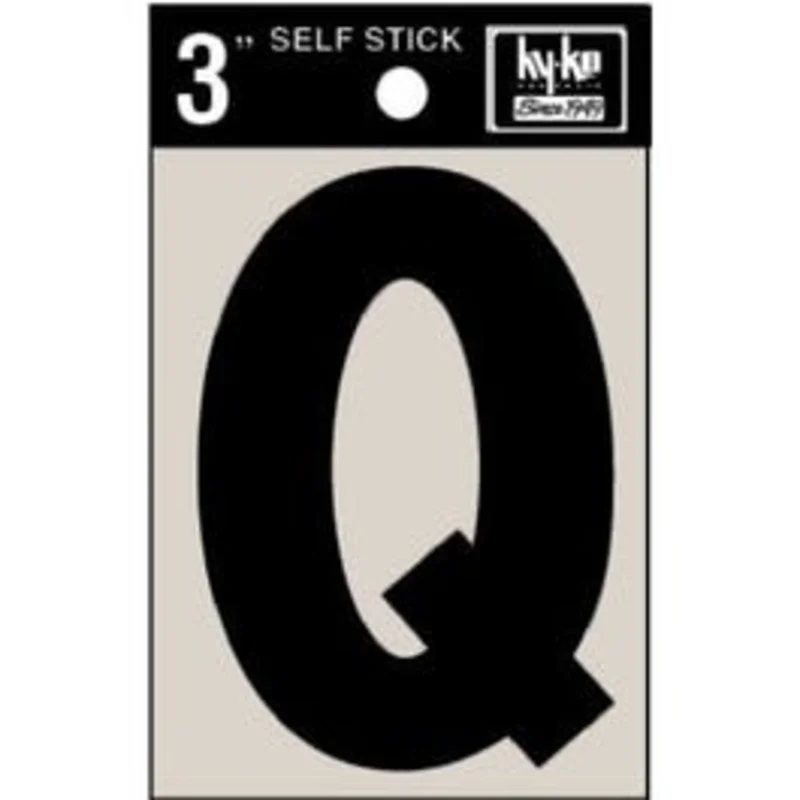 Address Letters, "Q", Black Vinyl, Adhesive, 3-In.