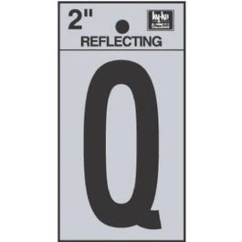 Address Letters, "Q", Reflective Black/Silver Vinyl, Adhesive, 2-In.