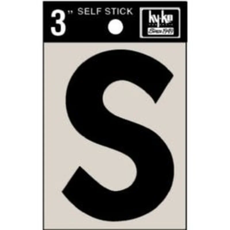 Address Letters, "S", Black Vinyl, Adhesive, 3-In.