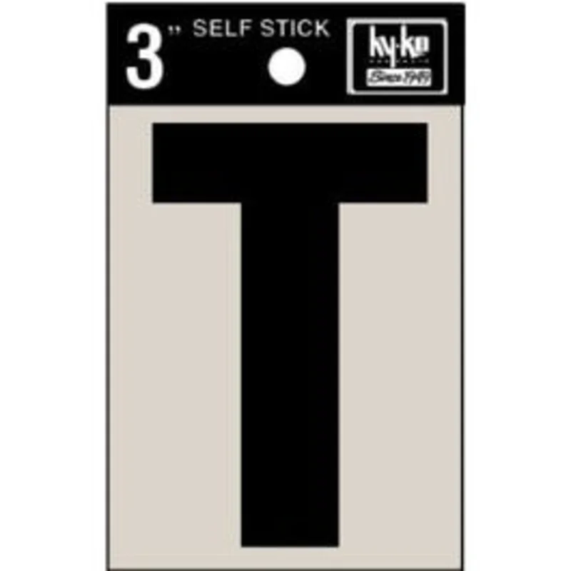 Address Letters, "T", Black Vinyl, Adhesive, 3-In.