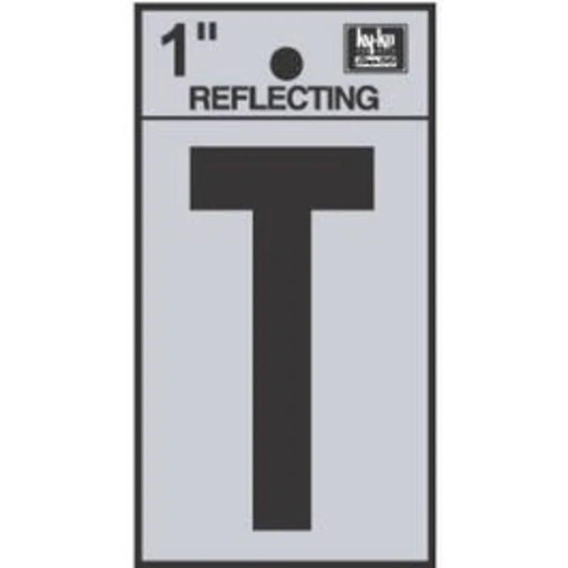 Address Letters, "T", Reflective Black/Silver Vinyl, Adhesive, 1-In.