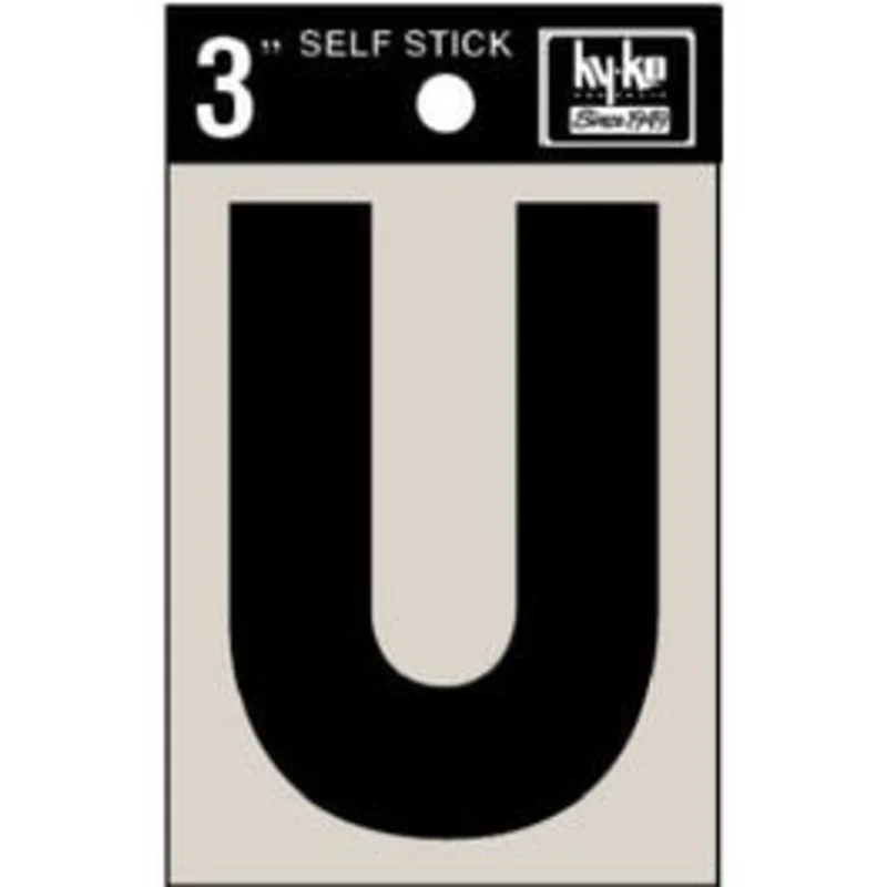 Address Letters, "U", Black Vinyl, Adhesive, 3-In.
