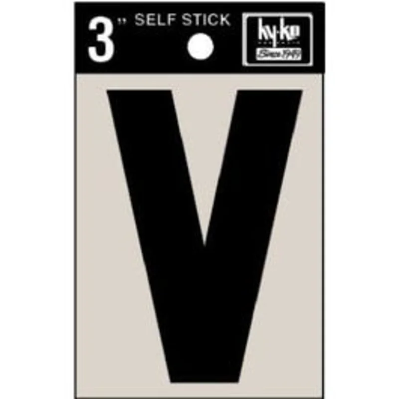 Address Letters, "V", Black Vinyl, Adhesive, 3-In.