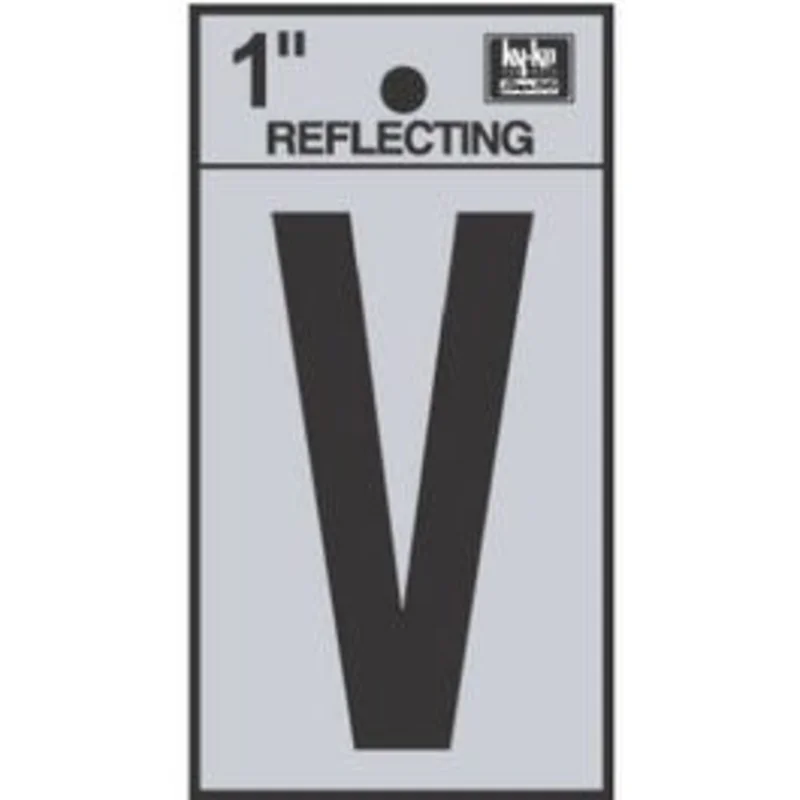 Address Letters, "V", Reflective Black/Silver Vinyl, Adhesive, 1-In.
