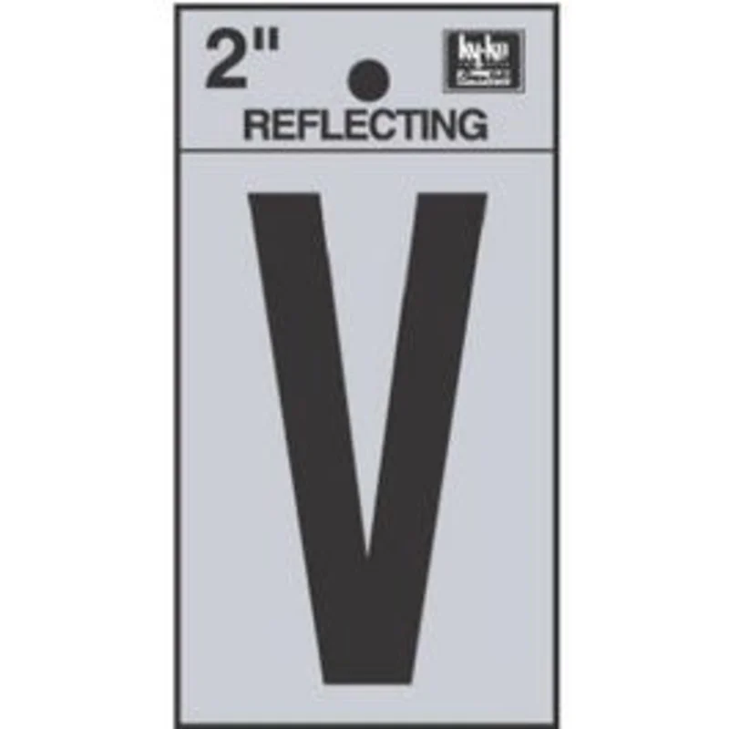 Address Letters, "V", Reflective Black/Silver Vinyl, Adhesive, 2-In.