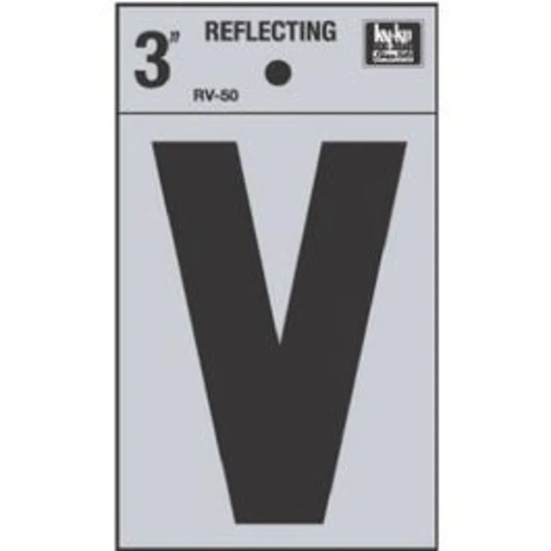 Address Letters, "V", Reflective Black/Silver Vinyl, Adhesive, 3-In.
