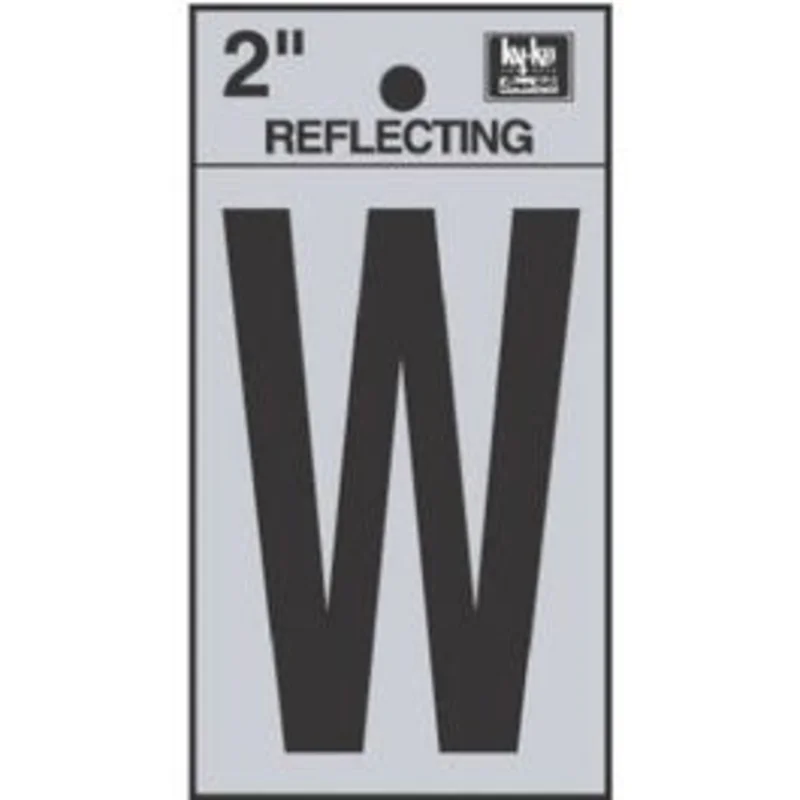Address Letters, "W", Reflective Black/Silver Vinyl, Adhesive, 2-In.