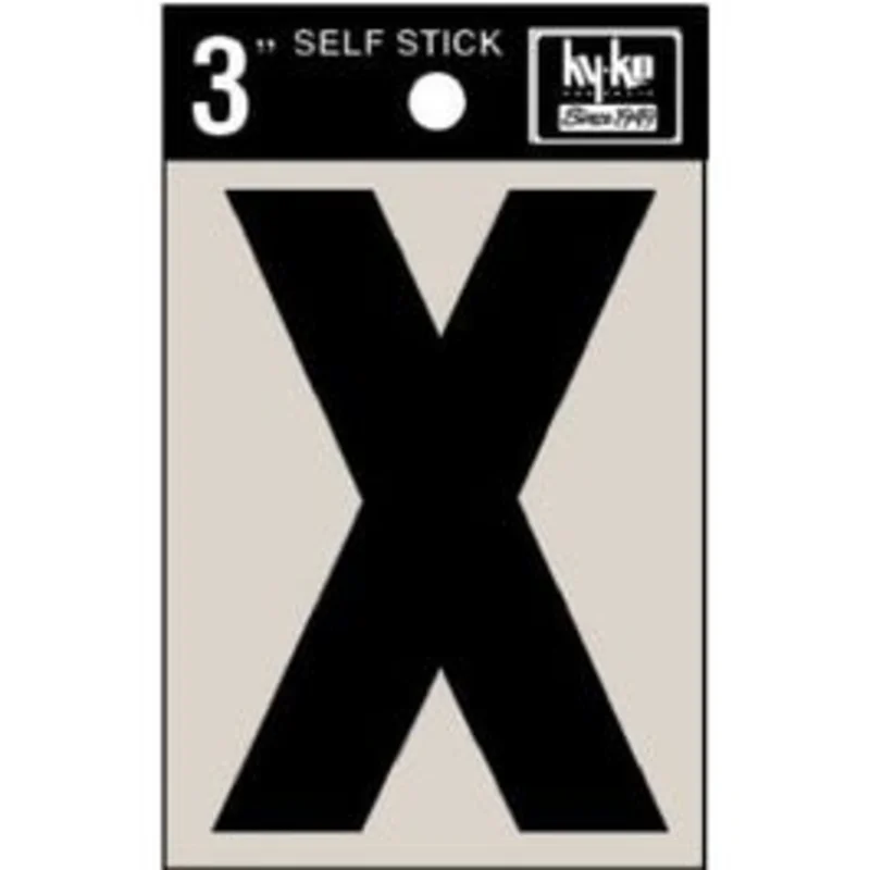 Address Letters, "X", Black Vinyl, Adhesive, 3-In.