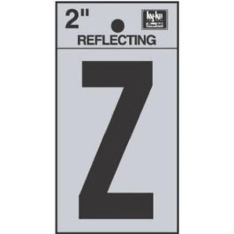 Address Letters, "Z", Reflective Black/Silver Vinyl, Adhesive, 2-In.