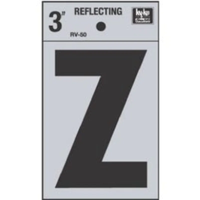 Address Letters, "Z", Reflective Black/Silver Vinyl, Adhesive, 3-In.