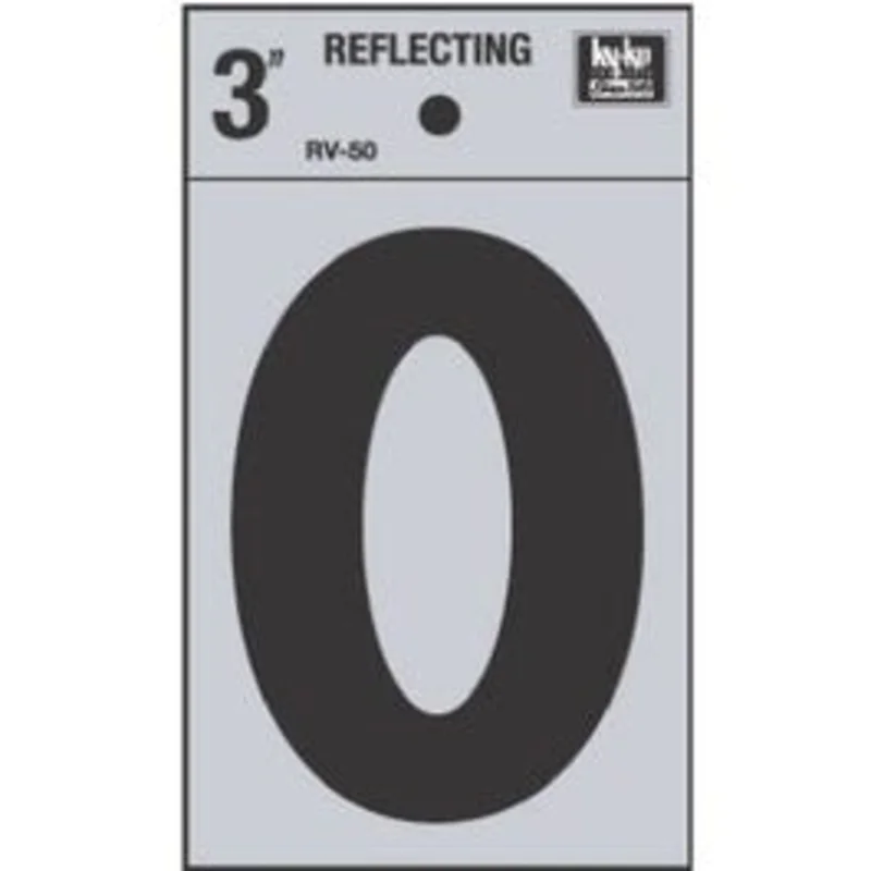 Address Number, "0", Reflective, Black Vinyl Adhesive, 3-In.