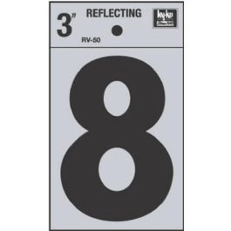 Address Number "8", Reflective Black Vinyl, 3-In.
