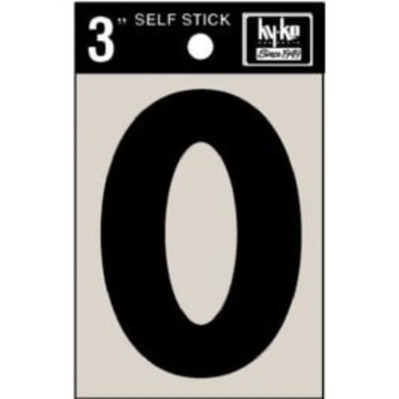 Address Numbers, "0", Black Vinyl, Adhesive, 3-In.