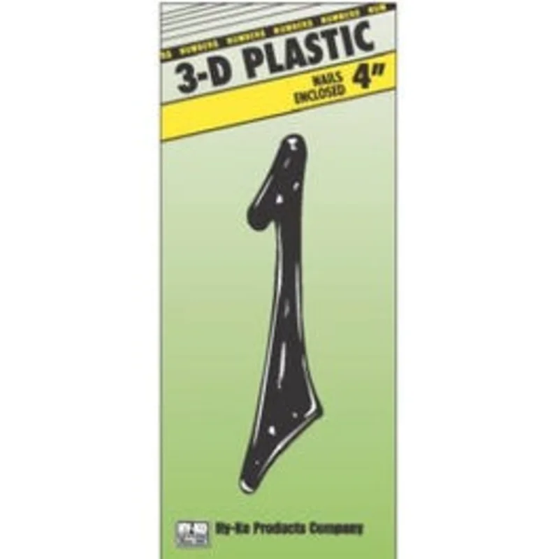 Address Numbers, "1", Black Plastic, Nail-In, 4-In.