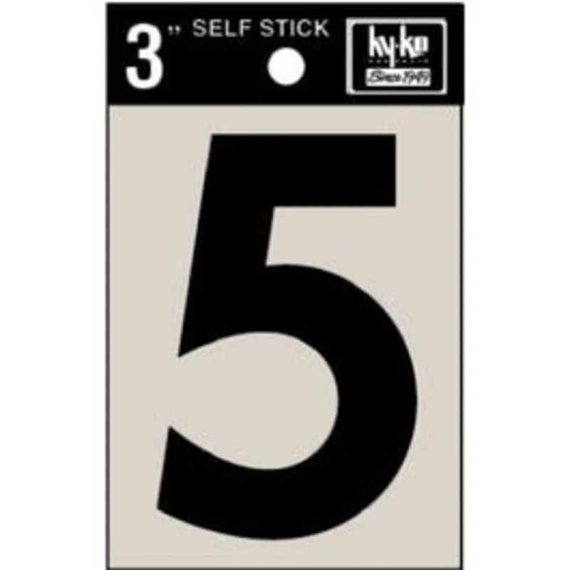 Address Numbers, "5", Black Vinyl, Adhesive, 3-In.