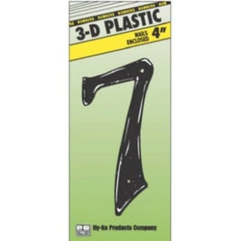 Address Numbers, "7", Black Plastic, Nail-In, 4-In.