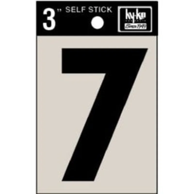 Address Numbers, "7", Black Vinyl, Adhesive, 3-In.