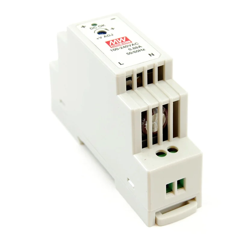 Adjustable DC power supply, 85-264V AC input, 4.75-5.5V DC output, DIN rail mount