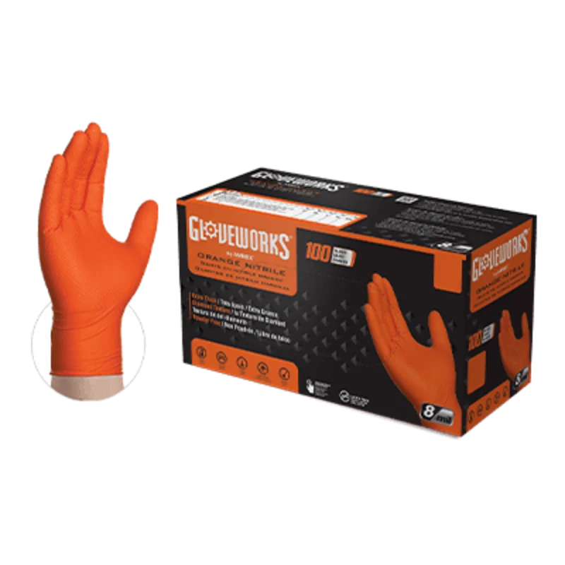 AMMEX Gloveworks RDT Orange Nitrile PF Ind Gloves